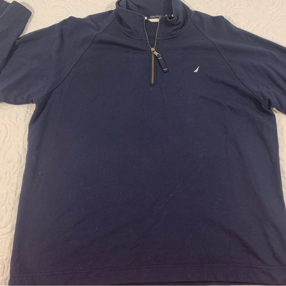 Nautica Shirt Men's Size Large Quarter Zip Long Sleeve Blue Pullover Pre-Owned.